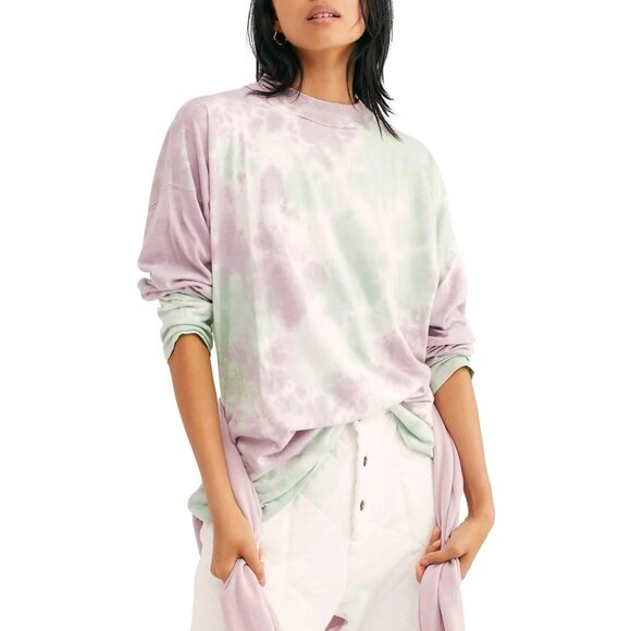 We The Free People Be Free Long Sleeve Tie Dye T Shirt in Lavender Mint Size XS - Picture 2 of 10